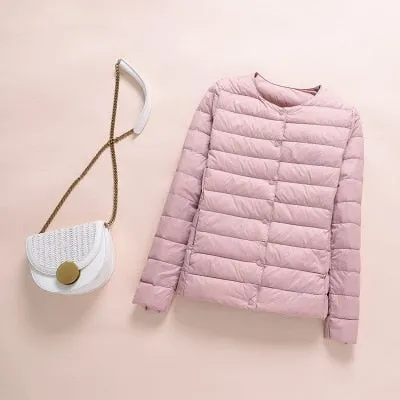 2021 White Duck Down Slim Short Coat Parkas Winter Women Ultra Light Down Jacket