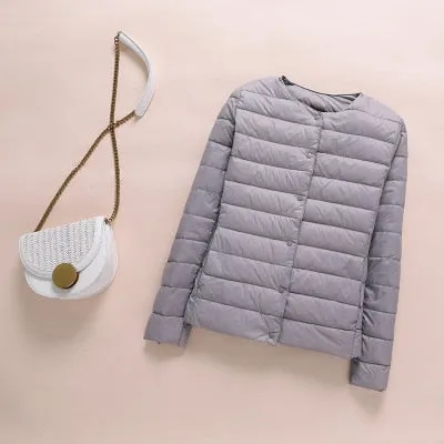 2021 White Duck Down Slim Short Coat Parkas Winter Women Ultra Light Down Jacket