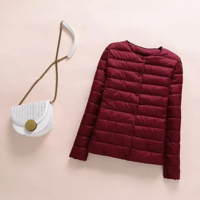 2021 White Duck Down Slim Short Coat Parkas Winter Women Ultra Light Down Jacket