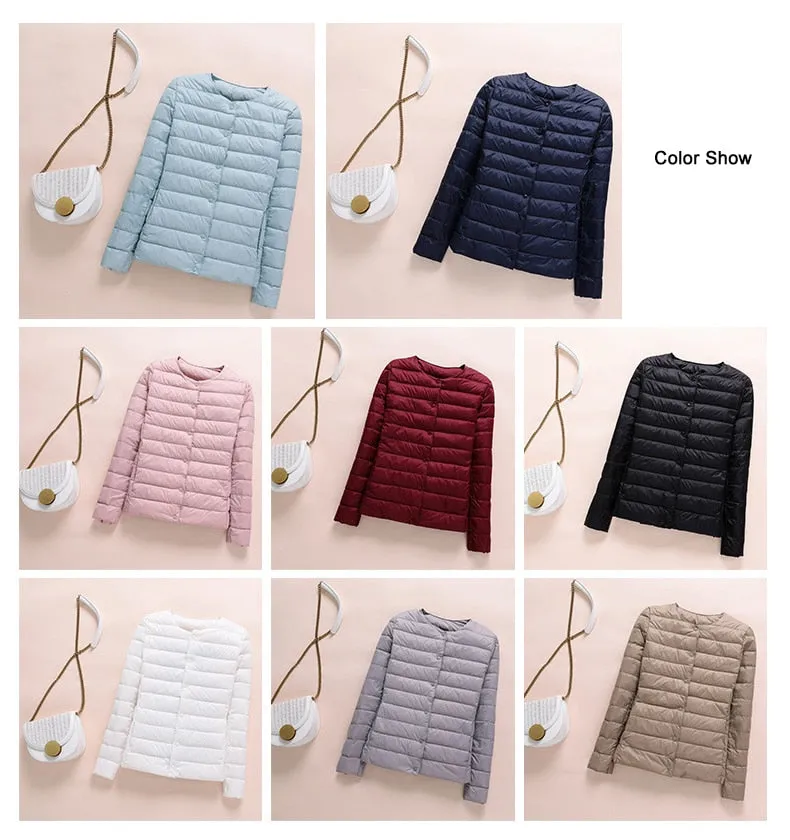 2021 White Duck Down Slim Short Coat Parkas Winter Women Ultra Light Down Jacket