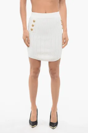 Balmain Knitted Miniskirt with Logoed Buttons