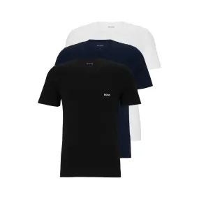 BOSS 3 Pack Classic Logo-Embroidered  Cotton T-Shirts - White/Navy/Black