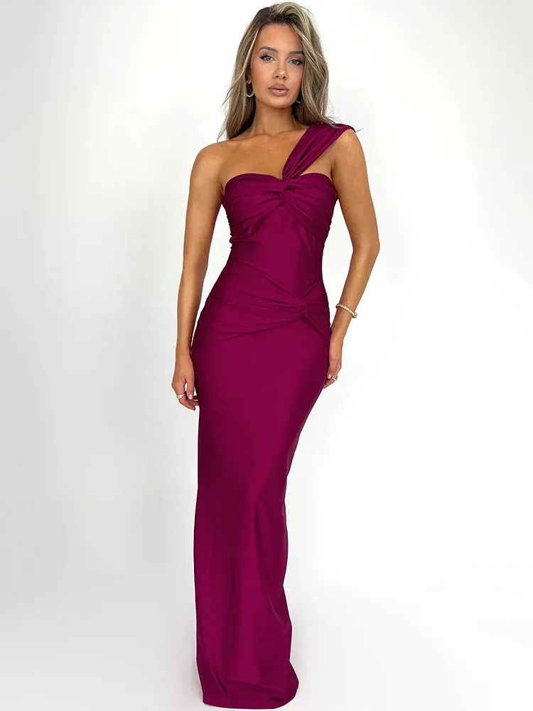 Bridal Elegant One-Shoulder Mermaid Maxi Dress with Knot-Bust