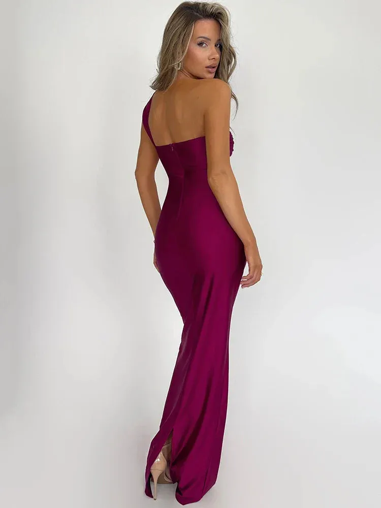 Bridal Elegant One-Shoulder Mermaid Maxi Dress with Knot-Bust