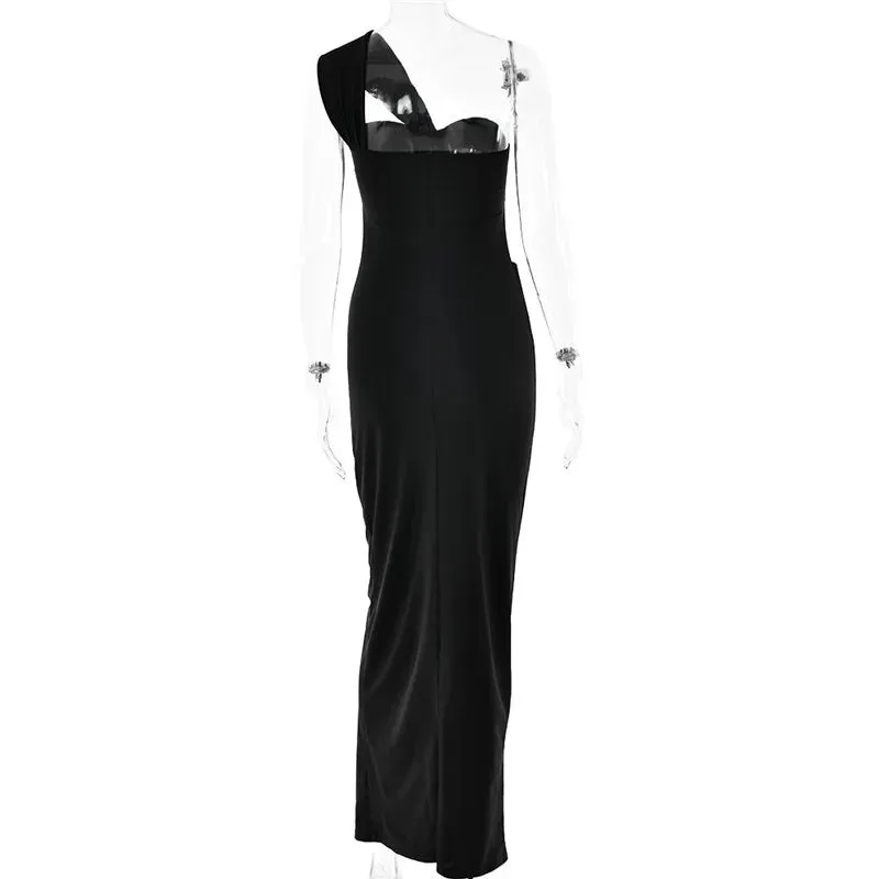 Bridal Elegant One-Shoulder Mermaid Maxi Dress with Knot-Bust
