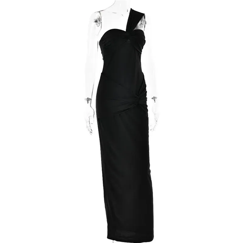 Bridal Elegant One-Shoulder Mermaid Maxi Dress with Knot-Bust