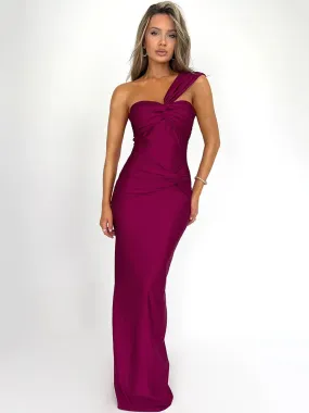 Bridal Elegant One-Shoulder Mermaid Maxi Dress with Knot-Bust