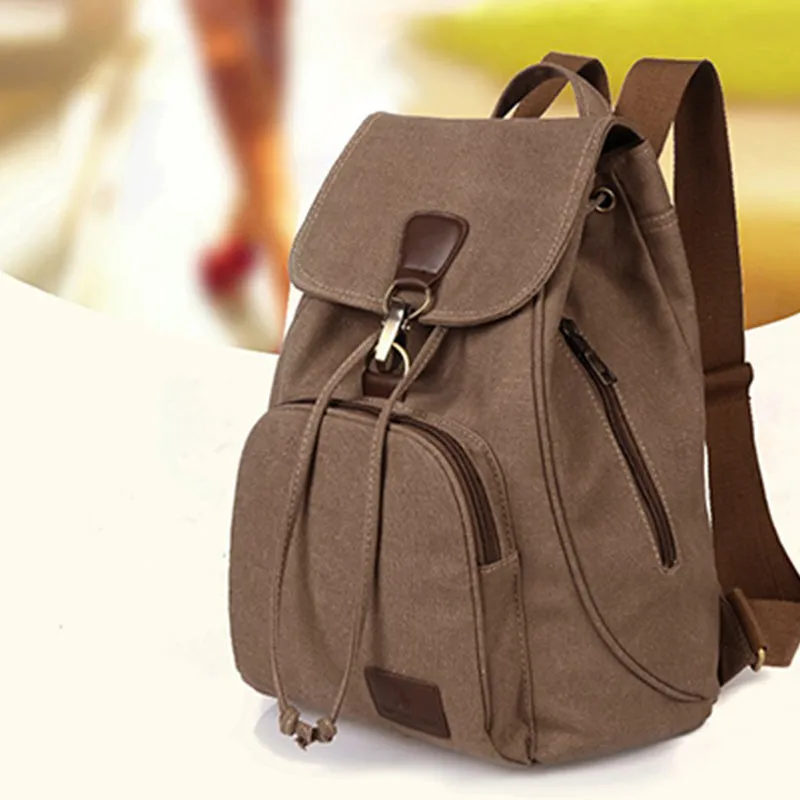 Canvas Backpack for Women Girls Vintage Drawstring Backpack School Travel Rucksack