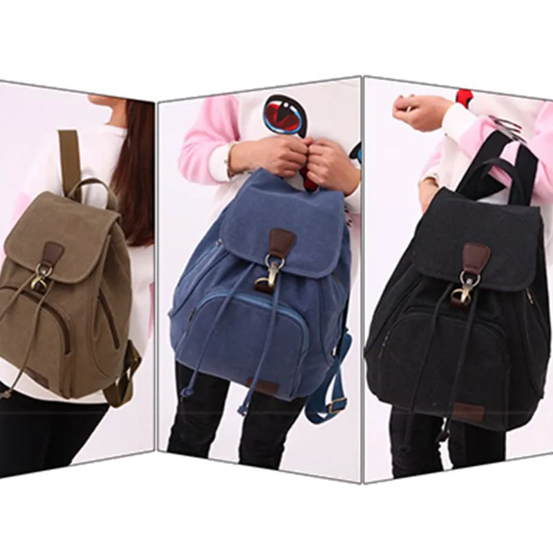 Canvas Backpack for Women Girls Vintage Drawstring Backpack School Travel Rucksack