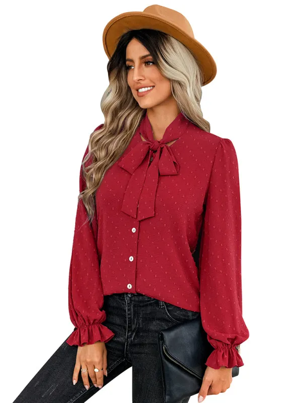 Cecily Women's Bow Tie Temperament Slim Professional Shirt Top