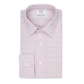 Classic Fit Flanello Brushed Cotton Check Shirt in Red and Navy