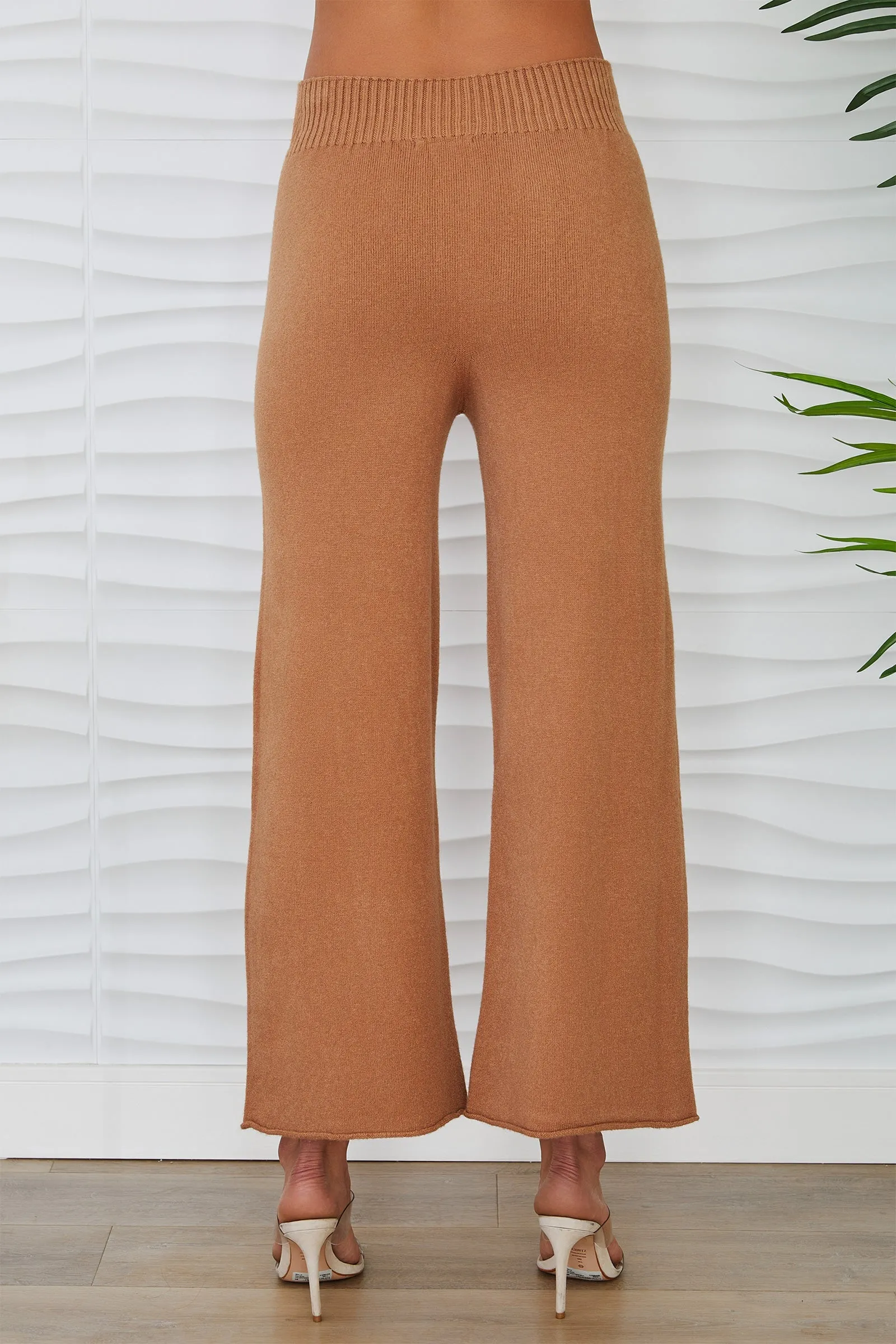 Crop Knit Flare Cozy Pant- Camel