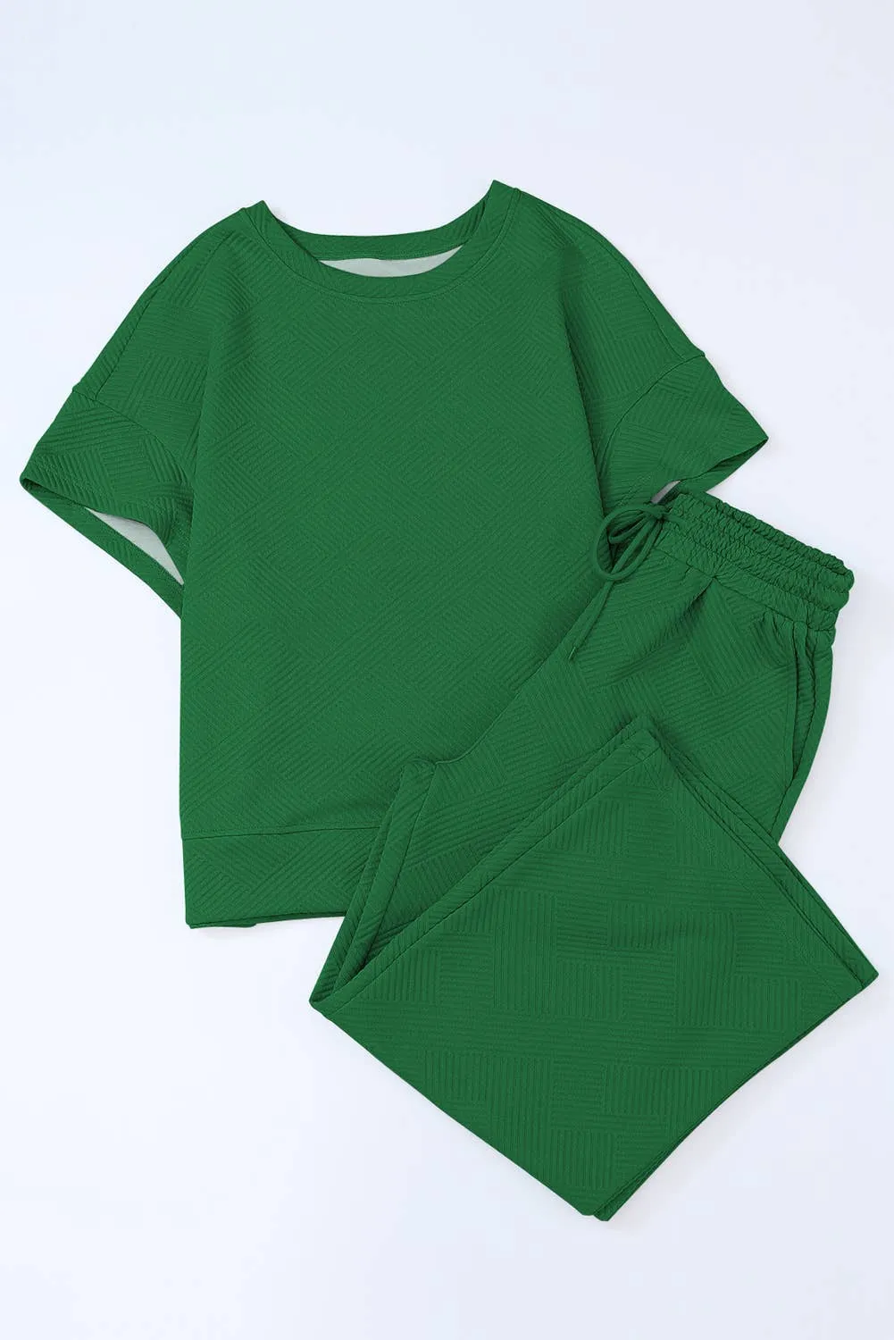 Curvy Comfy Cozy We Are Textured Top and Drawstring Pants Set
