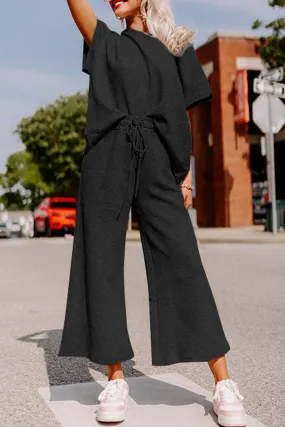 Curvy Comfy Cozy We Are Textured Top and Drawstring Pants Set