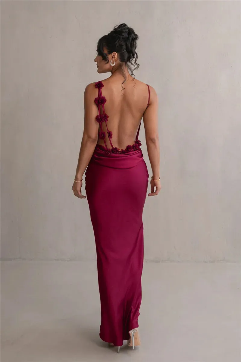 Draped Elegance Women's Cowl Neck Mermaid Dress with Backless Styling