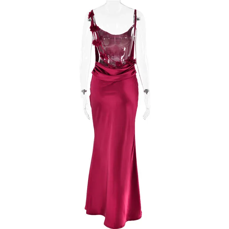 Draped Elegance Women's Cowl Neck Mermaid Dress with Backless Styling