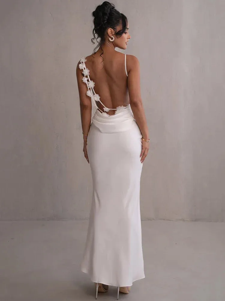 Draped Elegance Women's Cowl Neck Mermaid Dress with Backless Styling