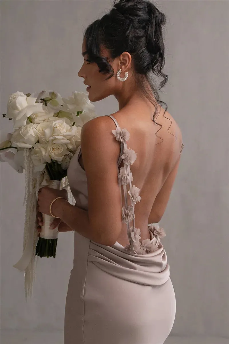 Draped Elegance Women's Cowl Neck Mermaid Dress with Backless Styling