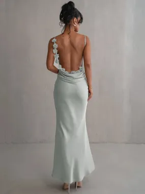 Draped Elegance Women's Cowl Neck Mermaid Dress with Backless Styling