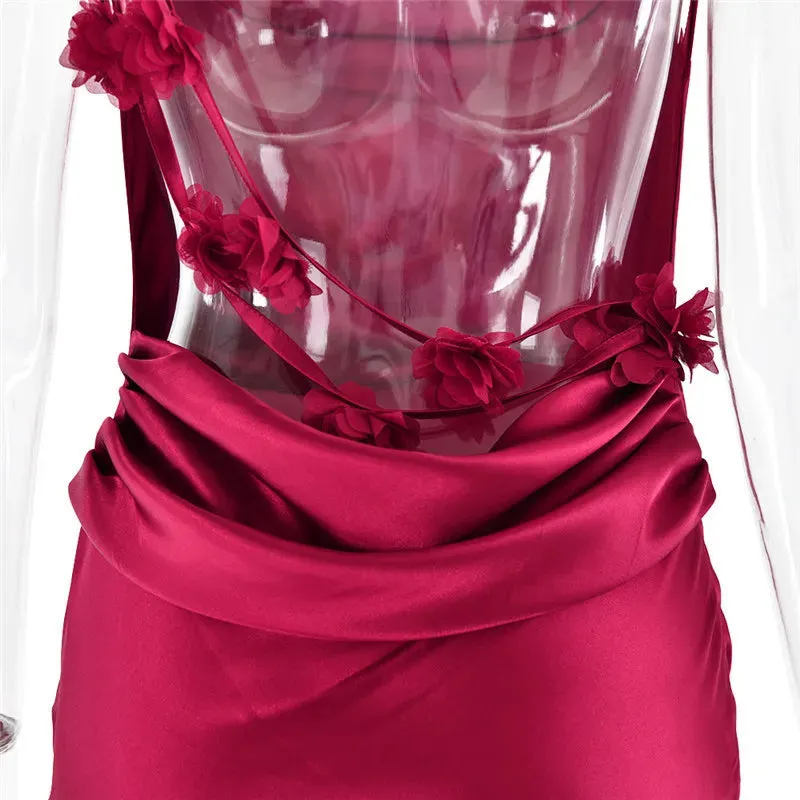 Draped Elegance Women's Cowl Neck Mermaid Dress with Backless Styling