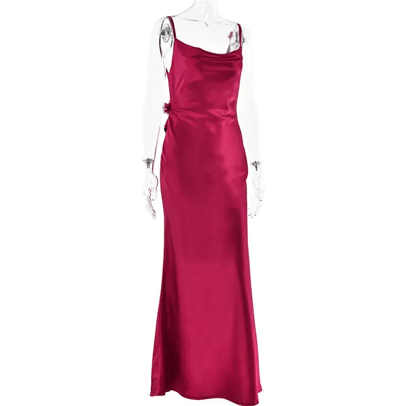 Draped Elegance Women's Cowl Neck Mermaid Dress with Backless Styling