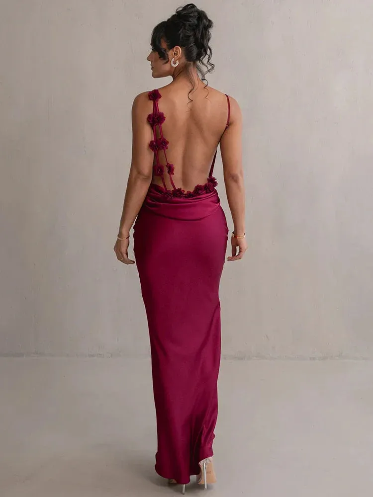 Draped Elegance Women's Cowl Neck Mermaid Dress with Backless Styling