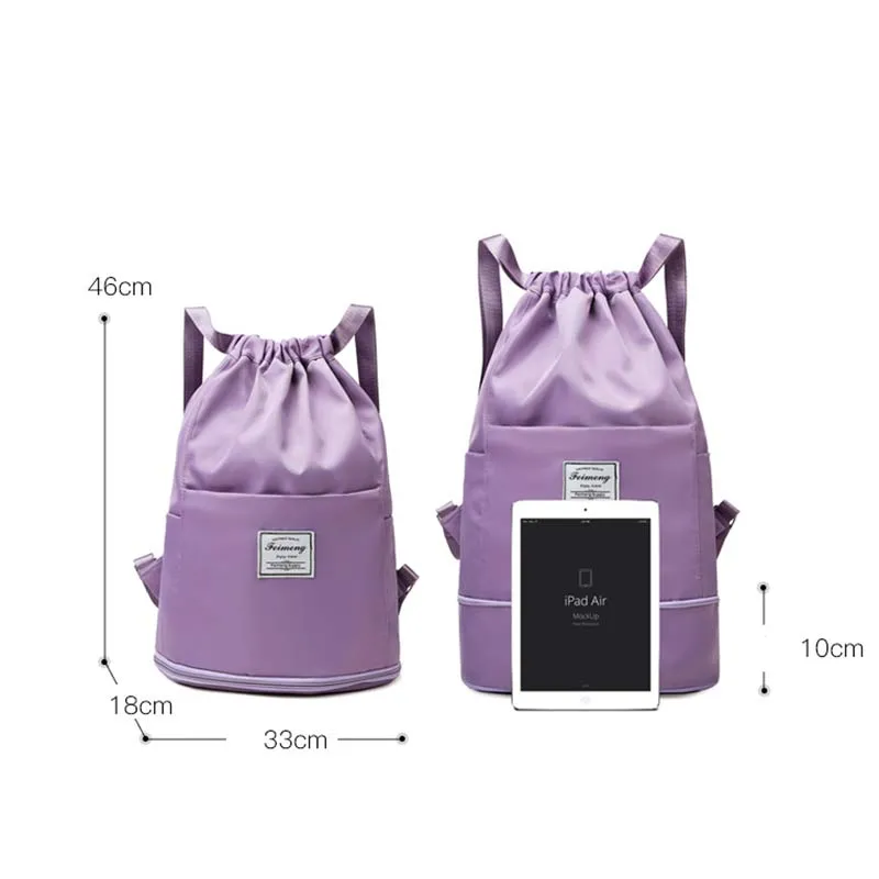 Drawstring Backpack Women's Waterproof Large Wet and Dry Separation Backpack