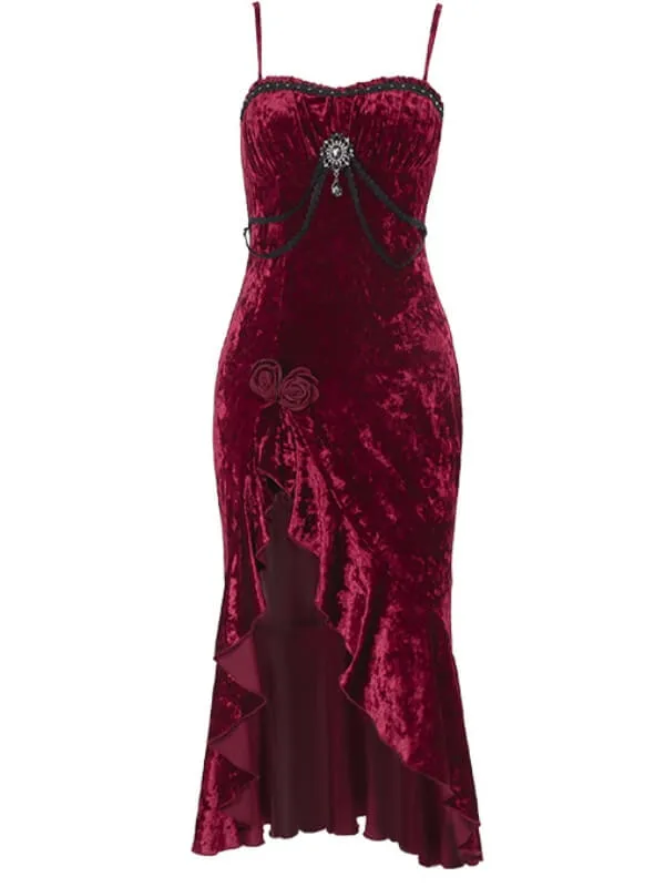 Elegant gem red flounced dress