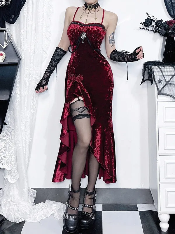 Elegant gem red flounced dress