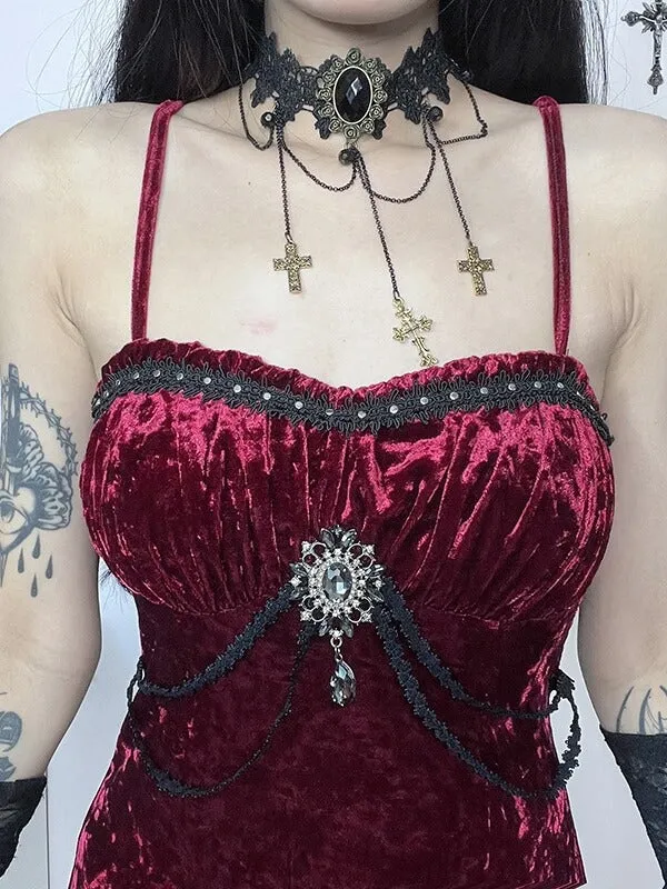 Elegant gem red flounced dress