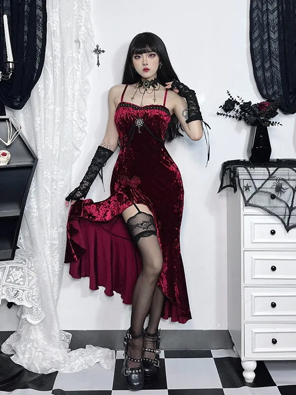 Elegant gem red flounced dress