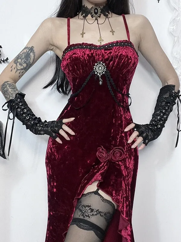 Elegant gem red flounced dress