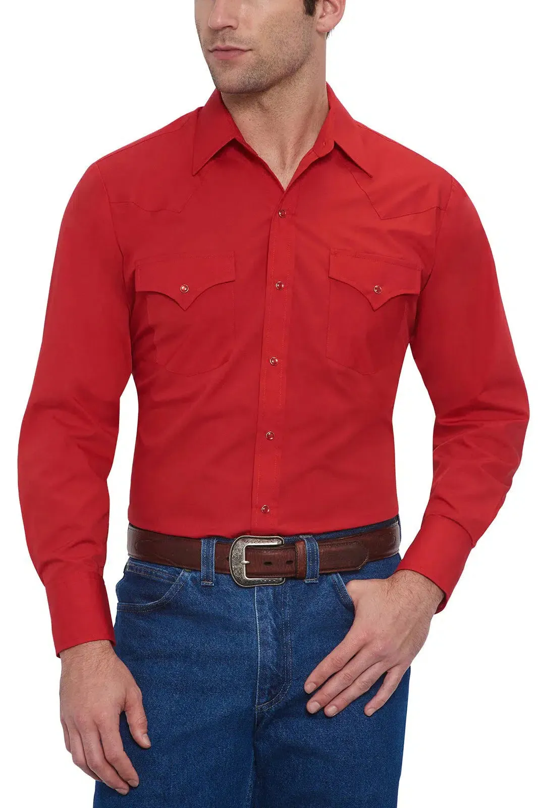 ELY Mens  Long Sleeve Solid Western Snap Solid Shirt