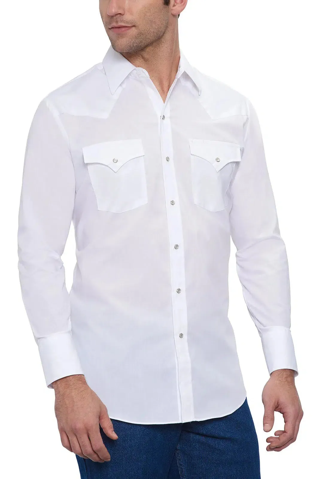 ELY Mens  Long Sleeve Solid Western Snap Solid Shirt