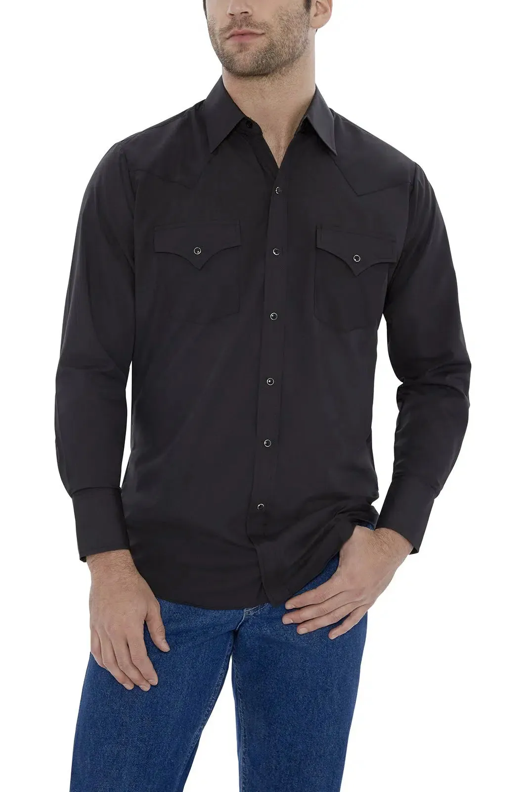 ELY Mens  Long Sleeve Solid Western Snap Solid Shirt