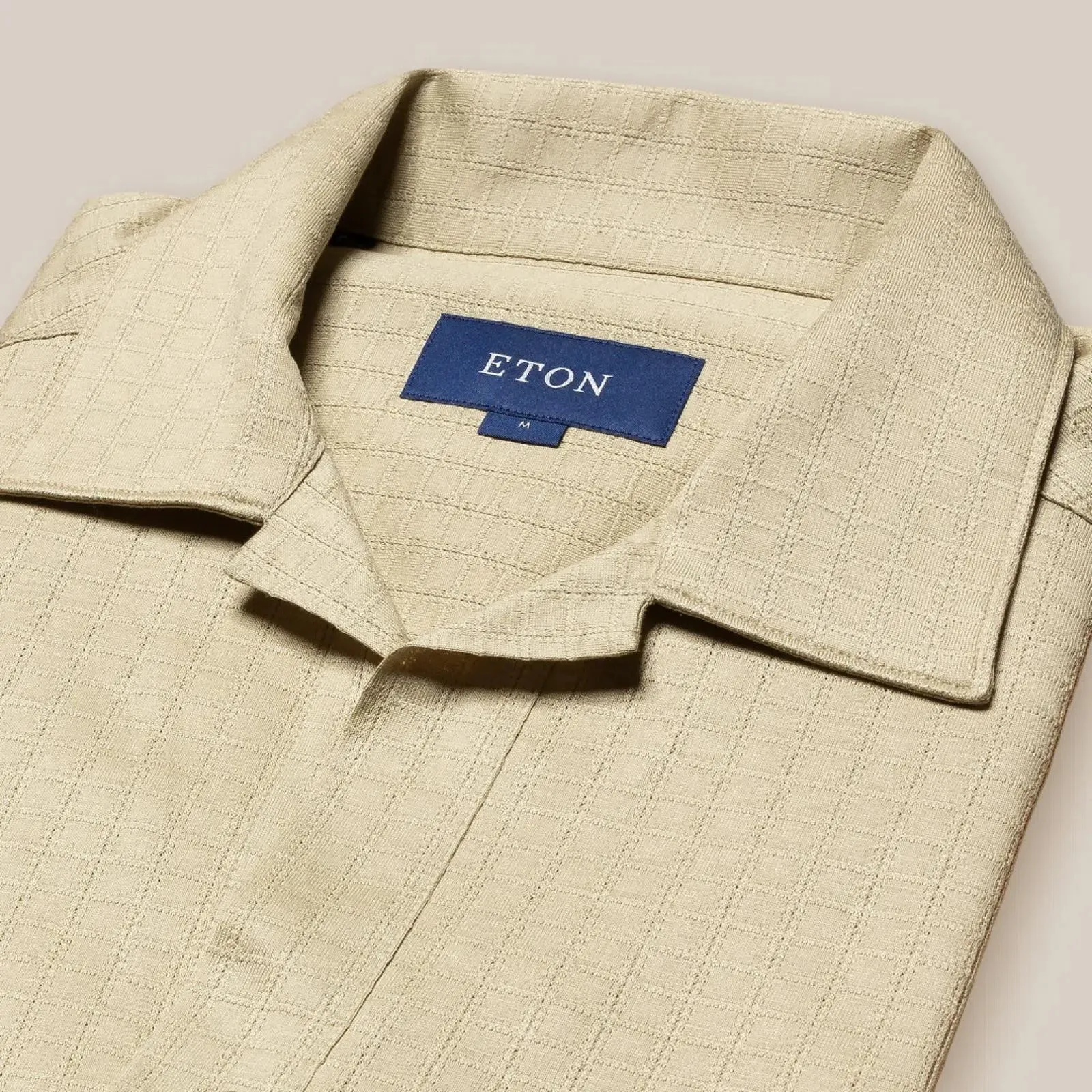 Eton Classic Fit Open Square Weave Polo Shirt Beige