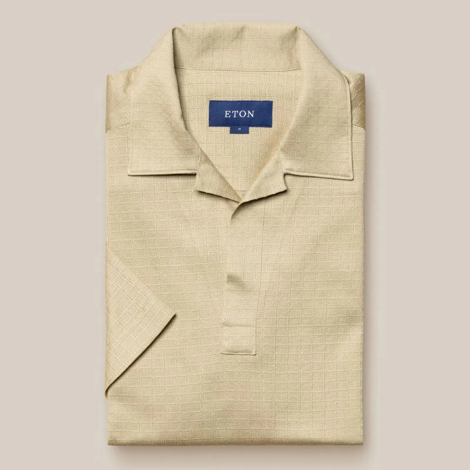 Eton Classic Fit Open Square Weave Polo Shirt Beige