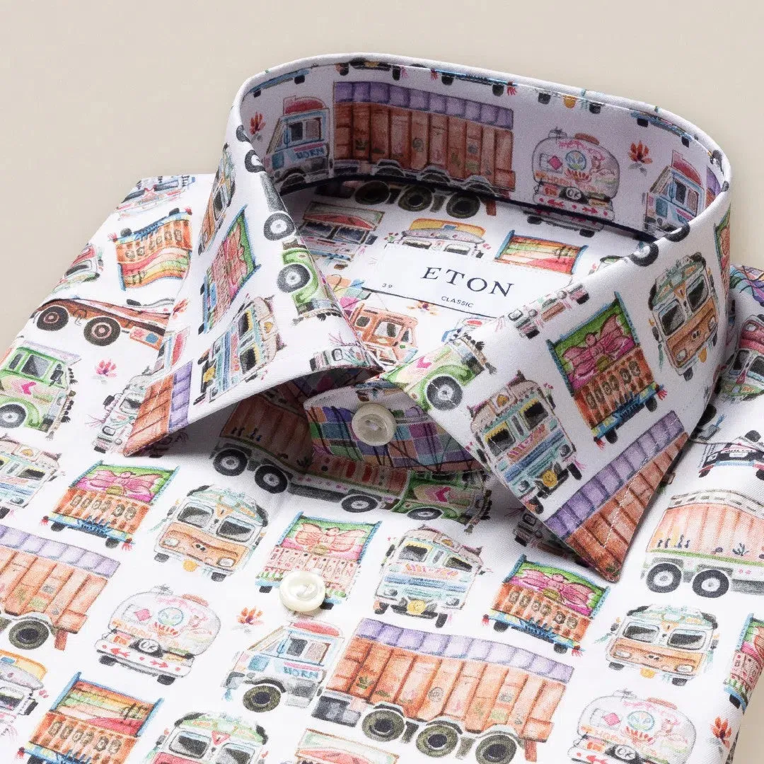 Eton Classic Fit Truck Print Shirt White