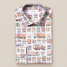 Eton Classic Fit Truck Print Shirt White
