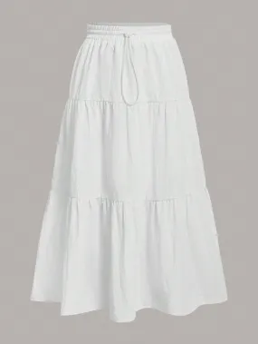 EZwear Drawstring Waist Ruffle Hem Skirt