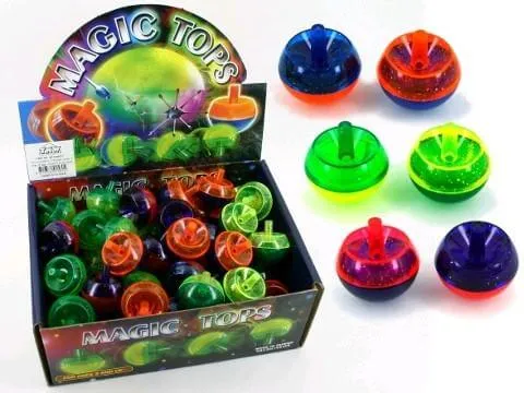 Flip over glitter spinning top