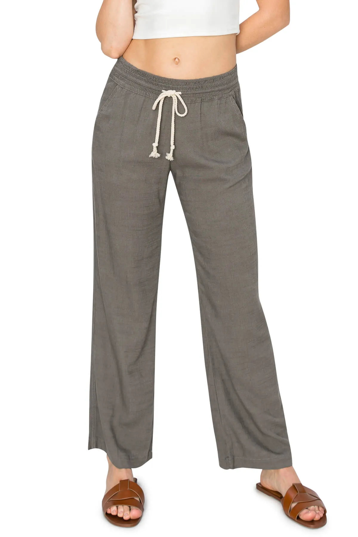 High Waist Relaxed Lounge Beach Pants - Grey