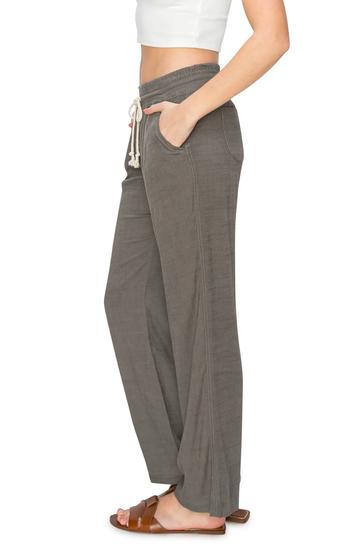 High Waist Relaxed Lounge Beach Pants - Grey