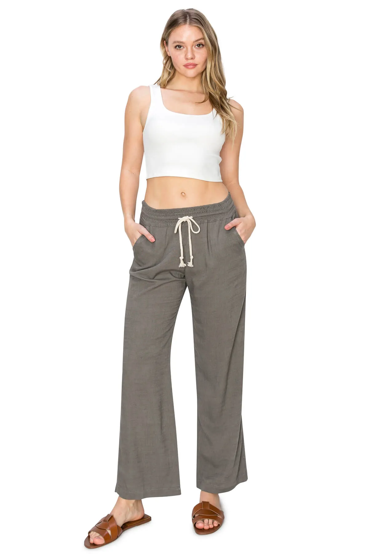 High Waist Relaxed Lounge Beach Pants - Grey