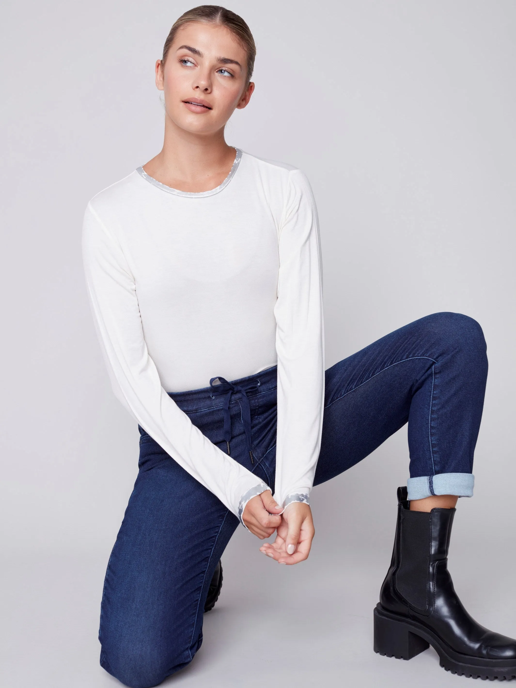 Knit Denim Jogger Pants - Blue Black