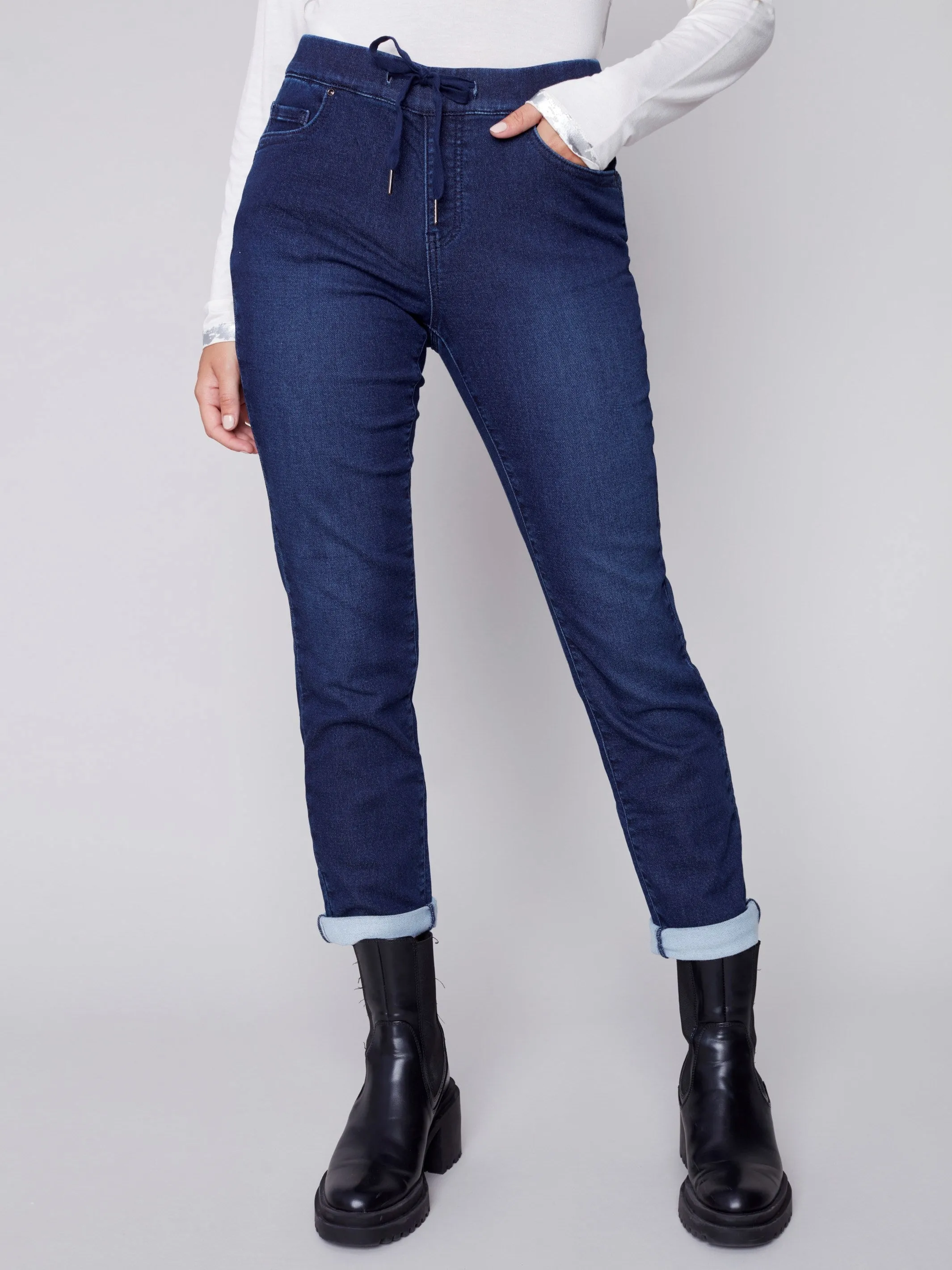 Knit Denim Jogger Pants - Blue Black