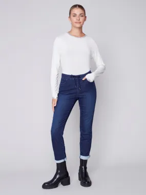 Knit Denim Jogger Pants - Blue Black