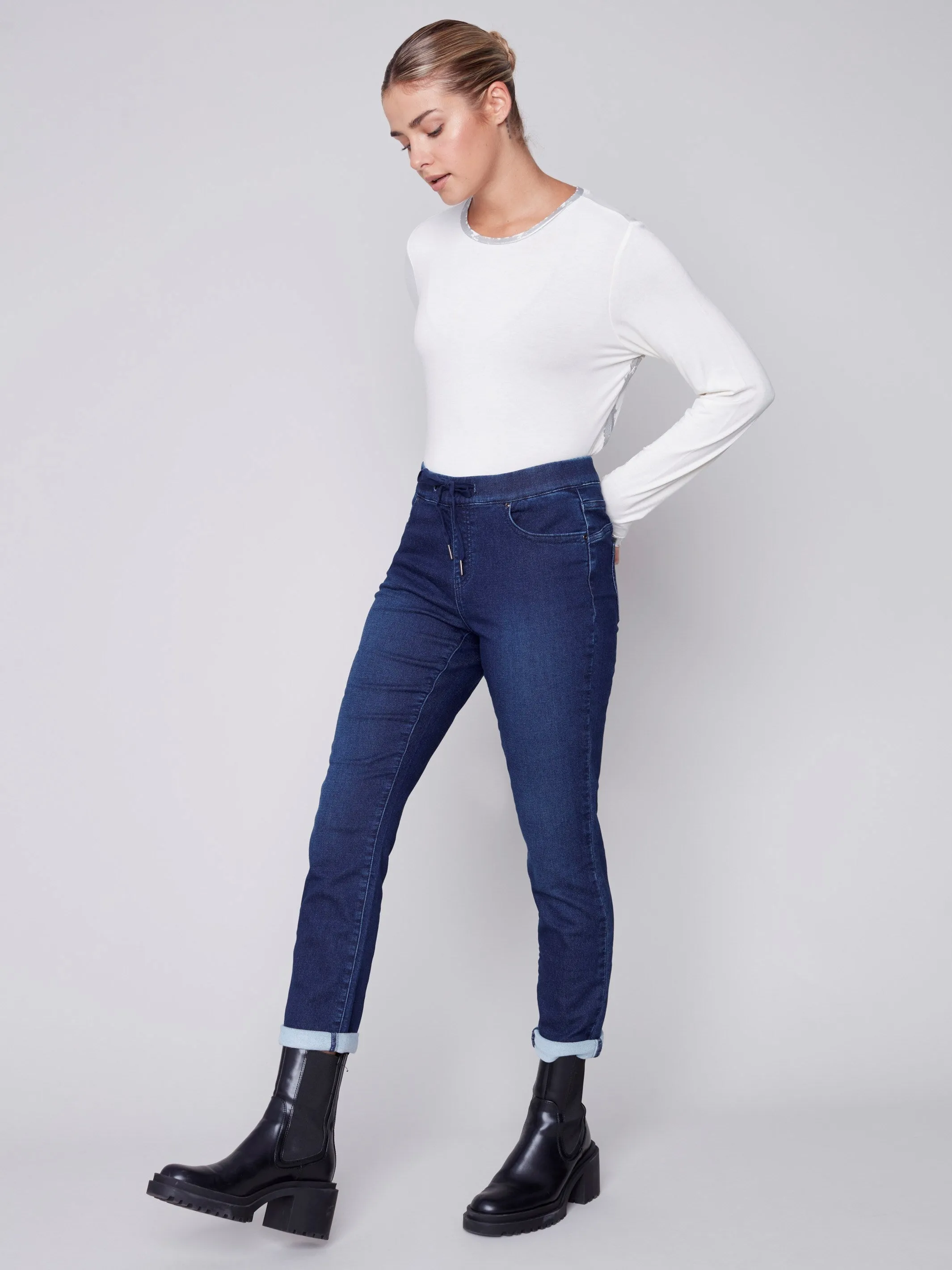 Knit Denim Jogger Pants - Blue Black