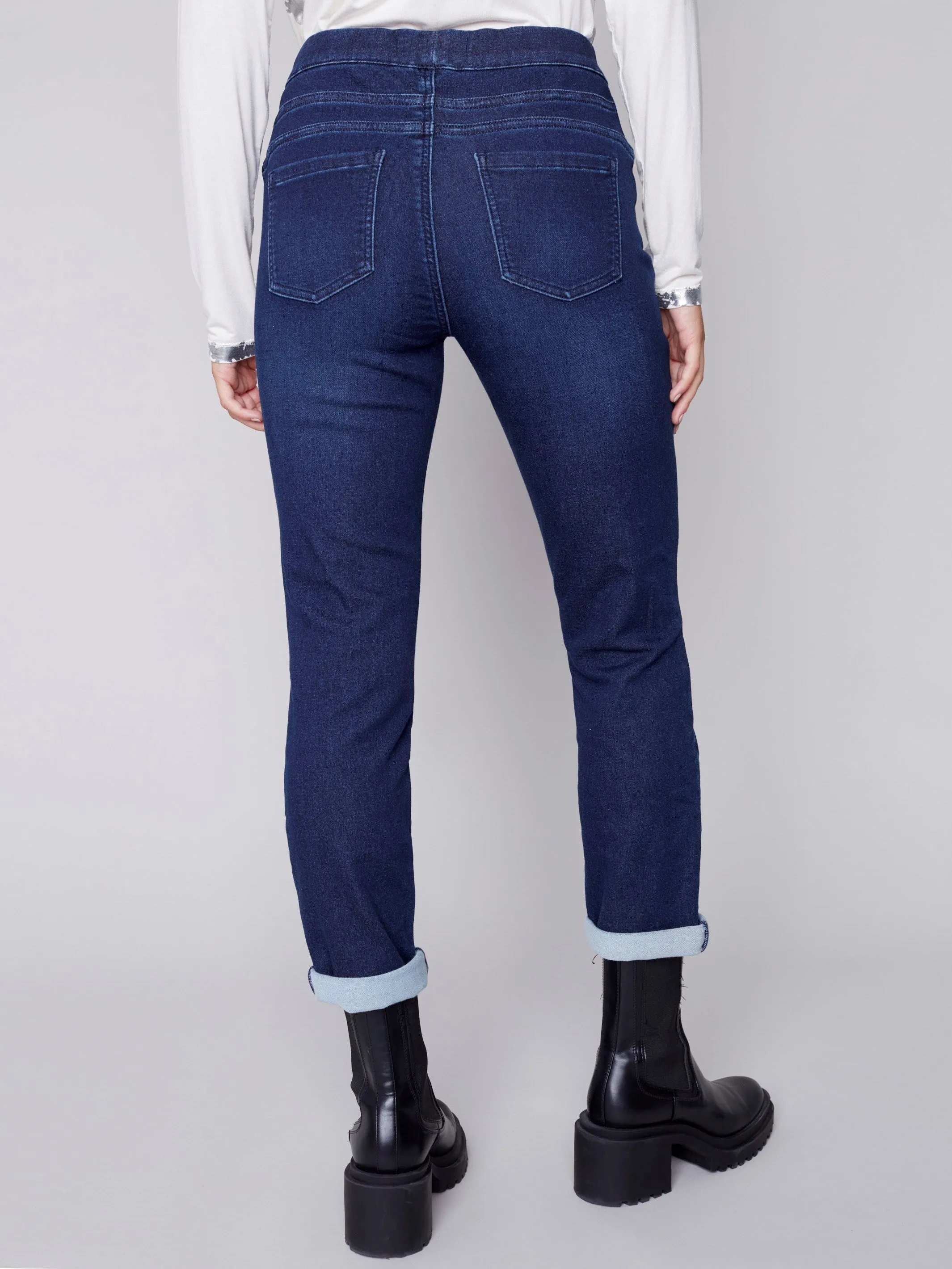 Knit Denim Jogger Pants - Blue Black