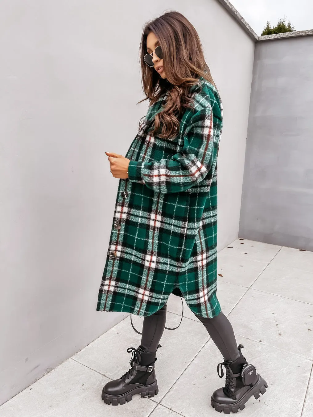 Lapel Casual Warm Plaid Long Woolen Coat- Glamzlife